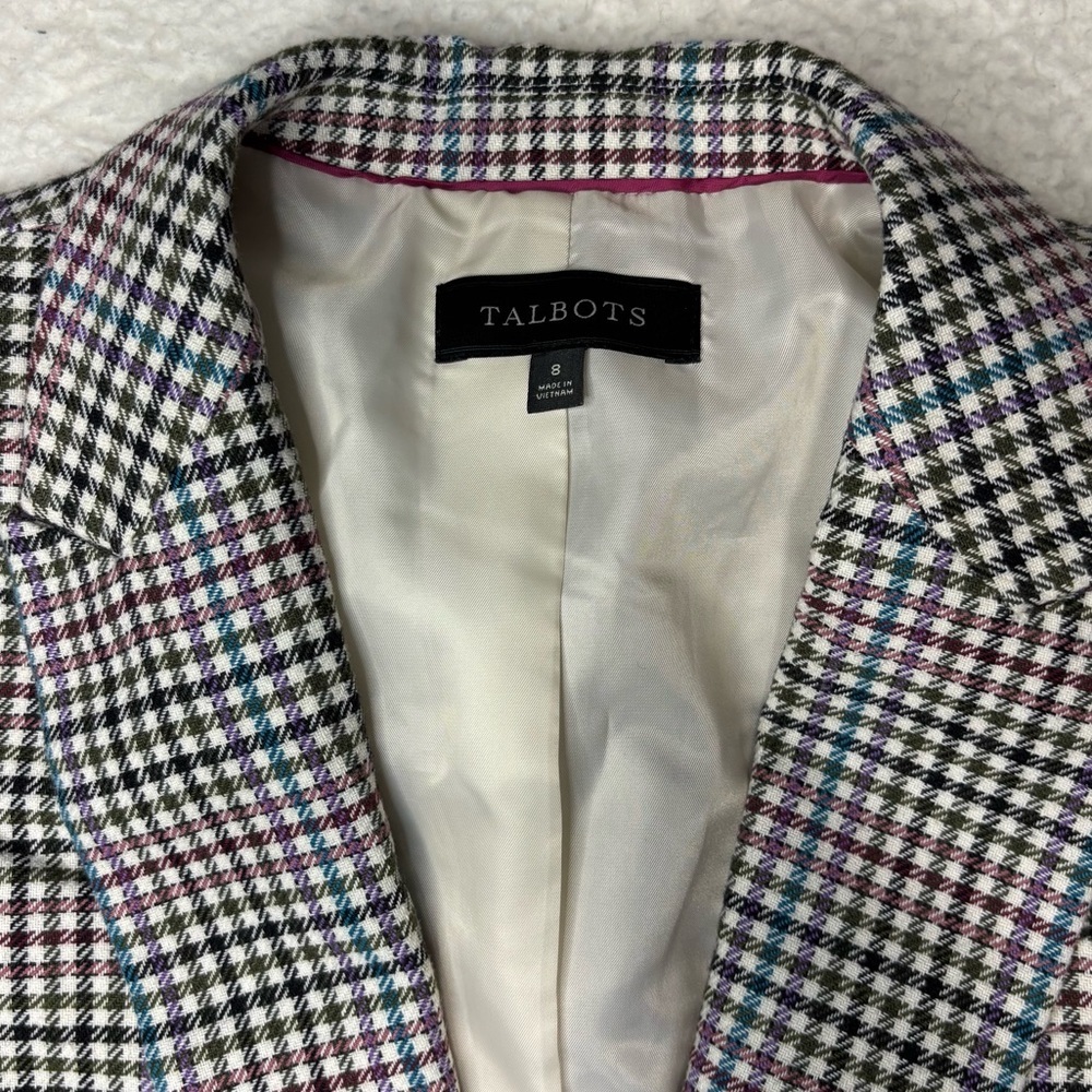 Talbots Women Multicolor Houndstooth Wool Blend Single Button Blazer - Picture 6 of 12